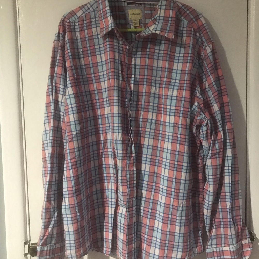 Orange and blue plaid button down